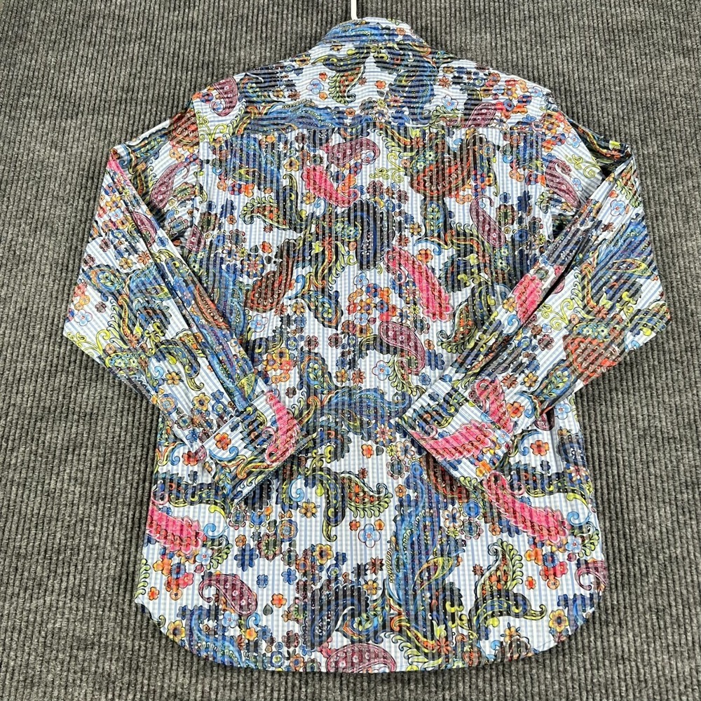 Visconti Black Shirt Mens Small Blue Paisley Striped Long Sleeve Button Up - Picture 14 of 15